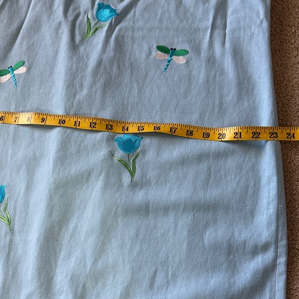 Vintage Scoop Neck Linen Blend Blue Sheath Midi Dress Sleeveless Tulips  XL - Picture 6 of 9